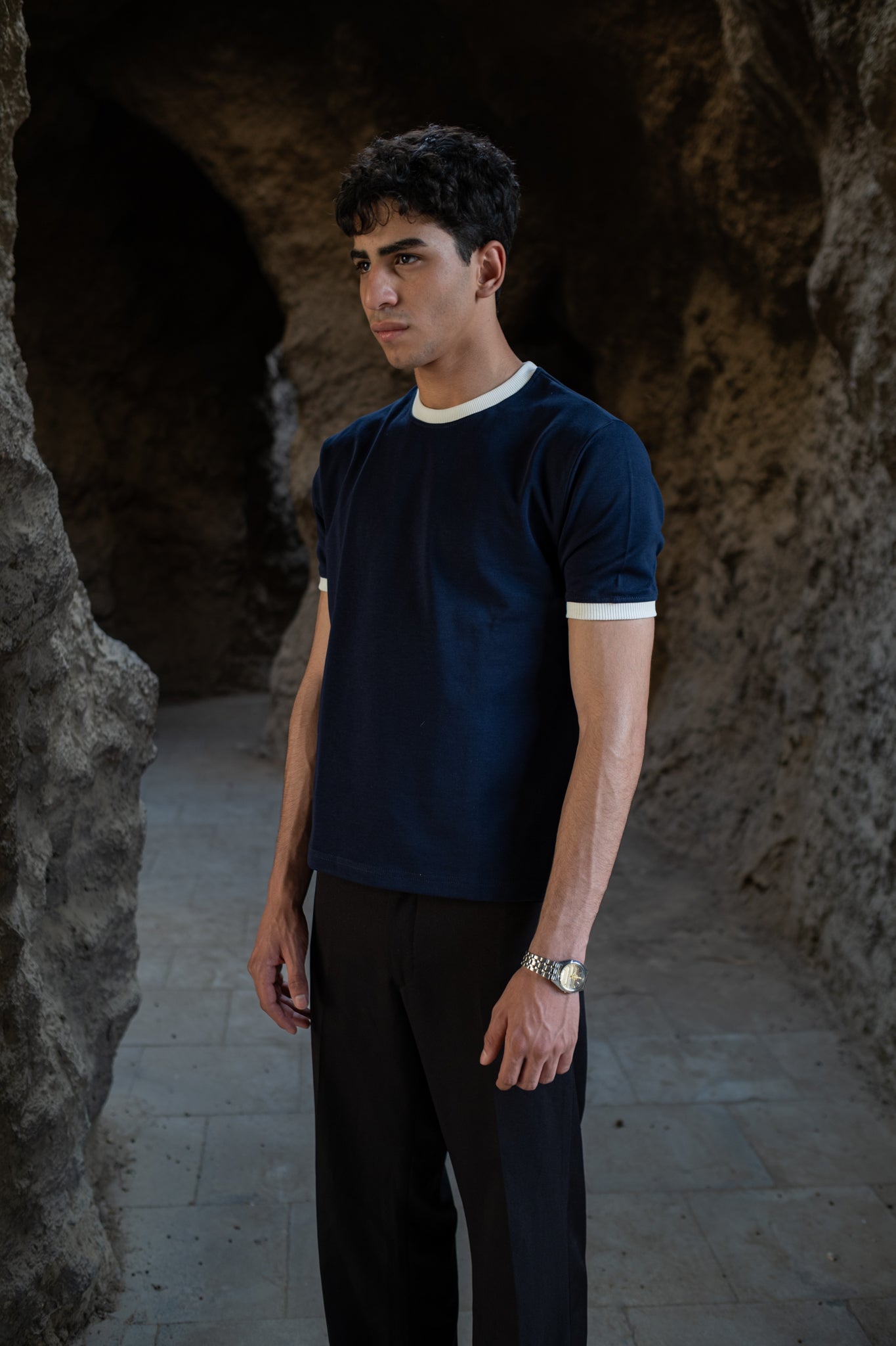 PREMIUM RINGER NAVY T-SHIRT