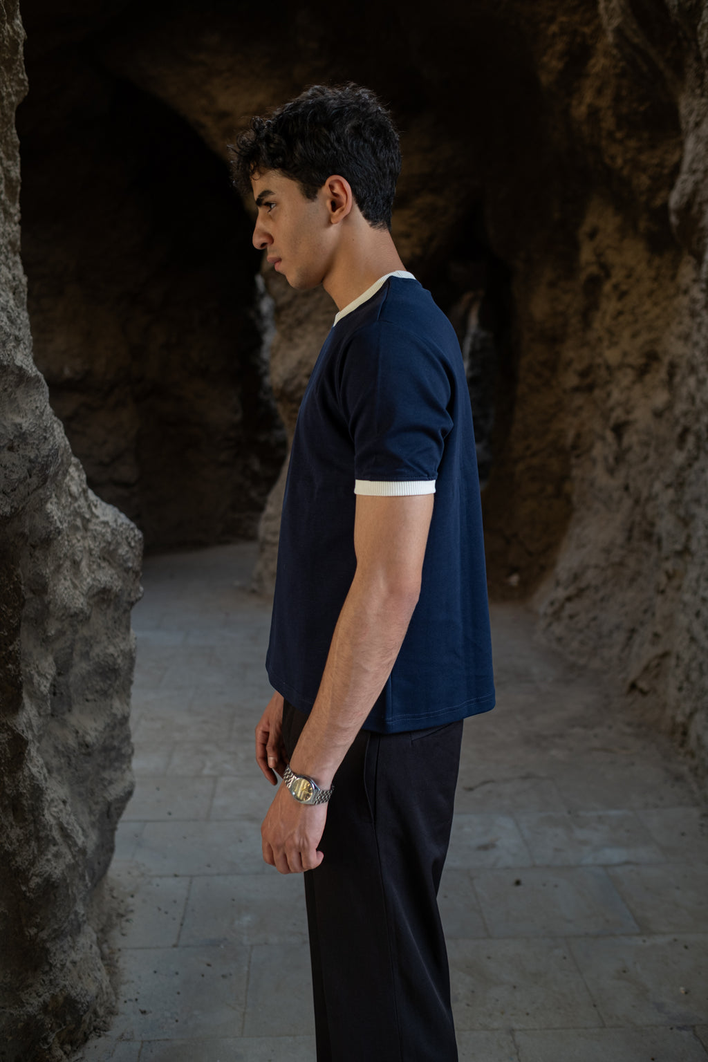 PREMIUM RINGER NAVY T-SHIRT