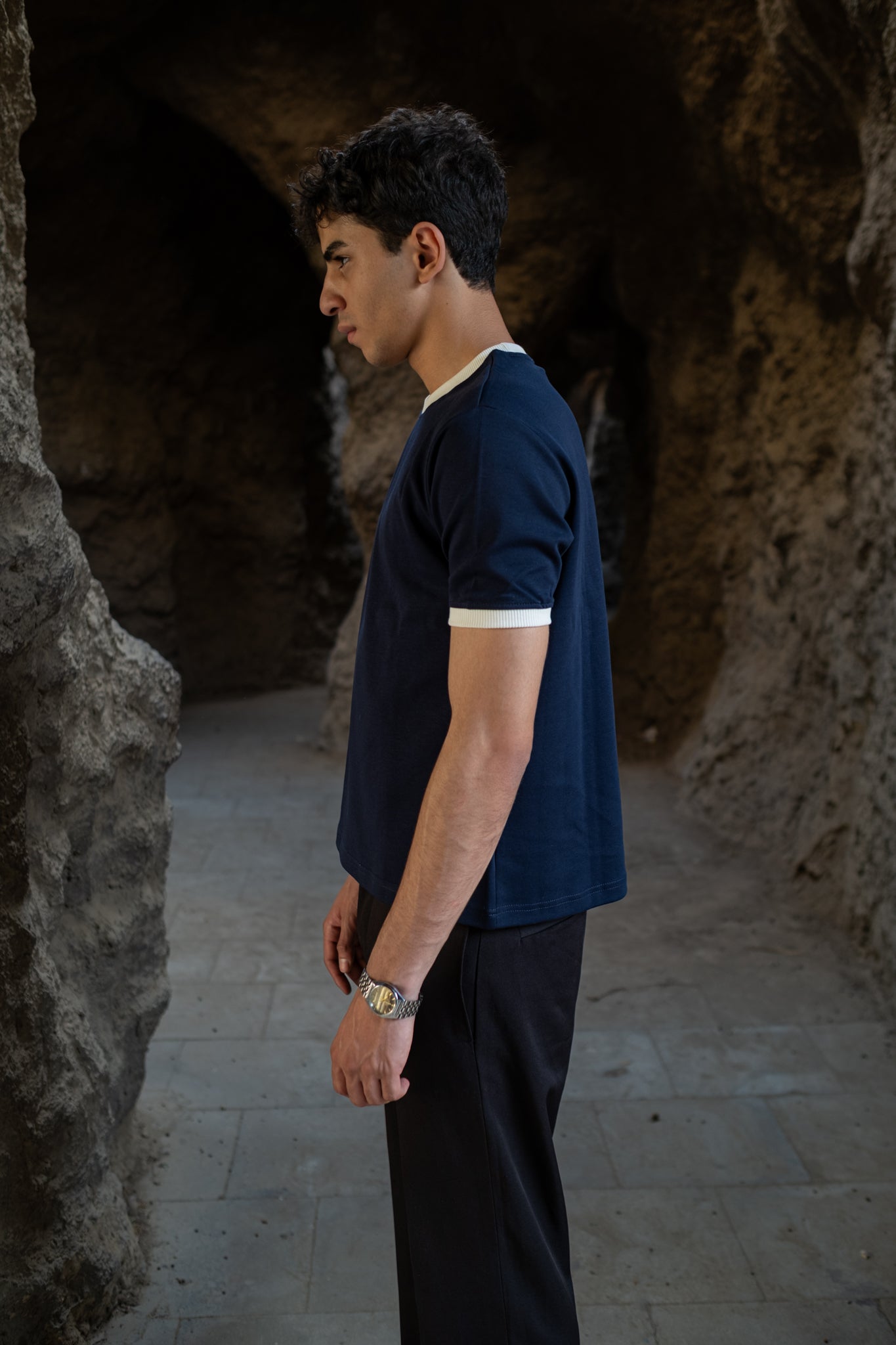PREMIUM RINGER NAVY T-SHIRT