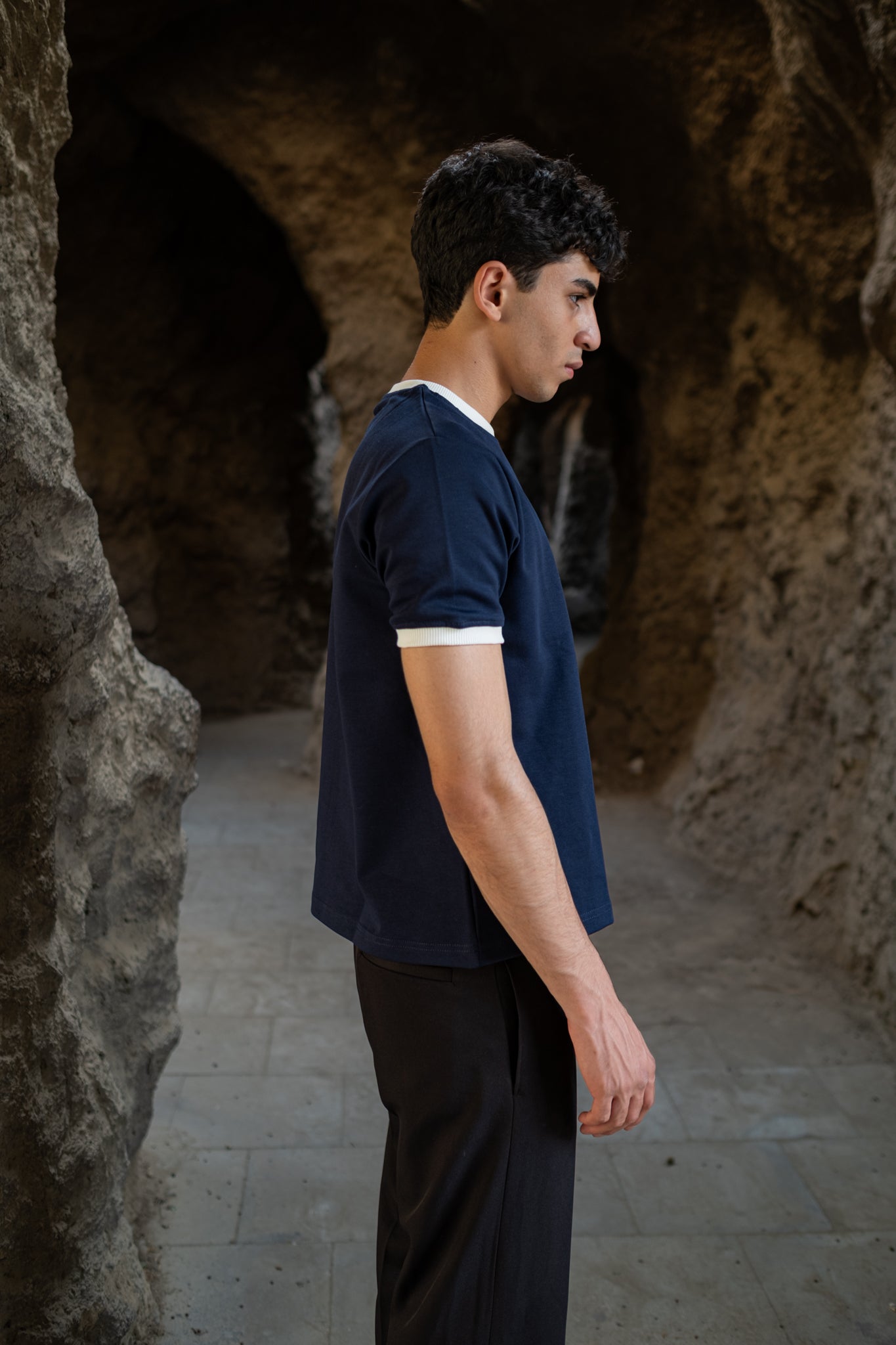 PREMIUM RINGER NAVY T-SHIRT