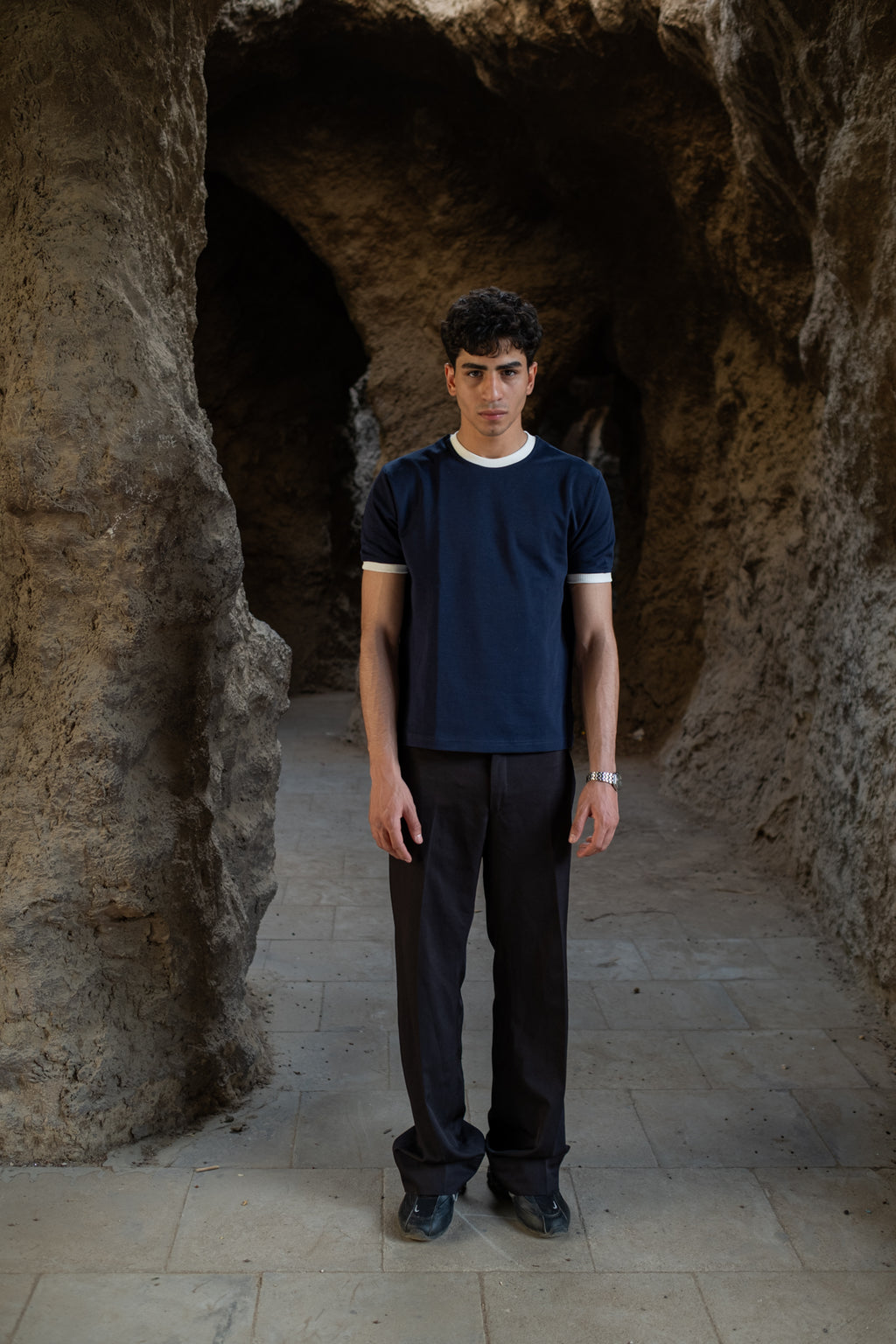 PREMIUM RINGER NAVY T-SHIRT