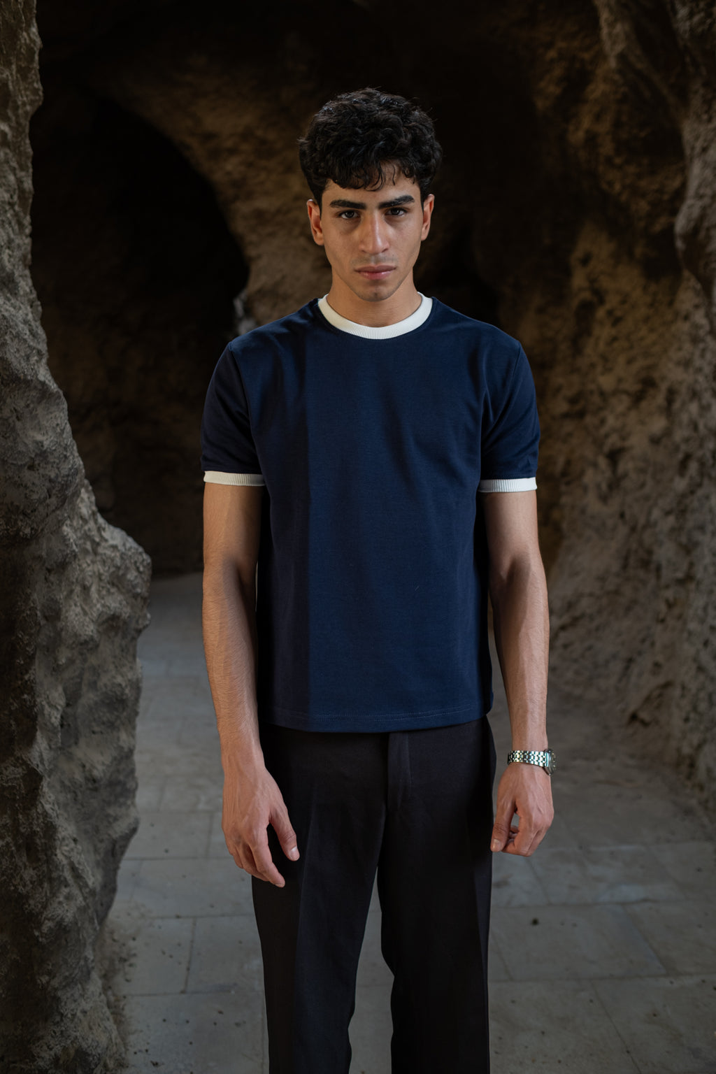 PREMIUM RINGER NAVY T-SHIRT