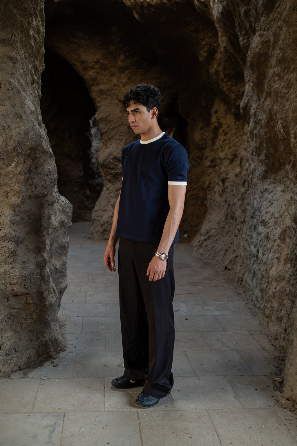 PREMIUM RINGER NAVY T-SHIRT