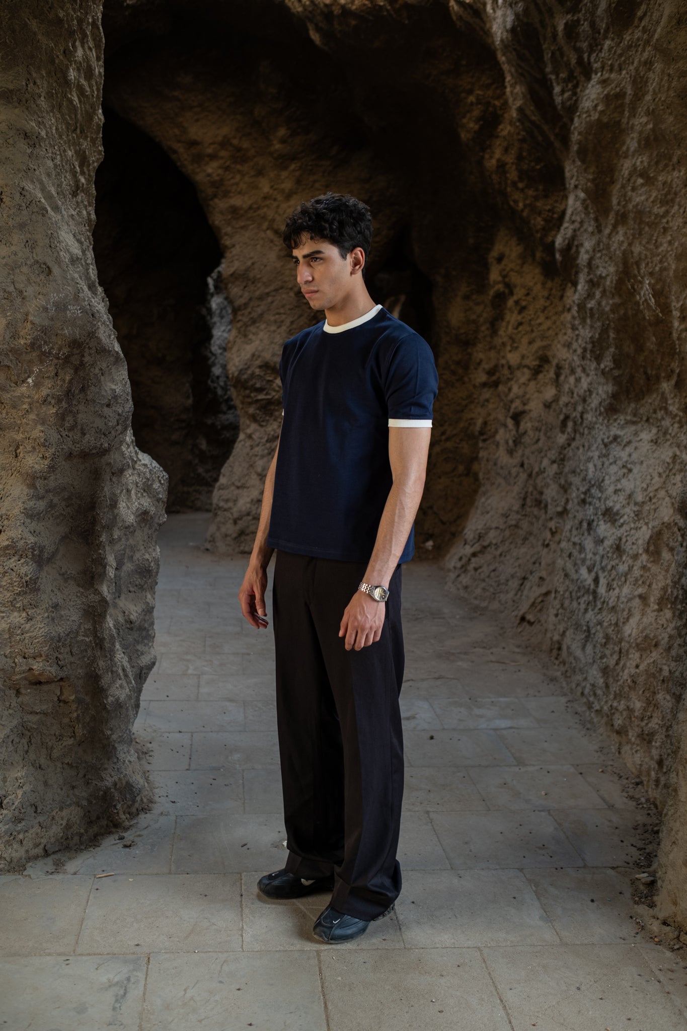 PREMIUM RINGER NAVY T-SHIRT