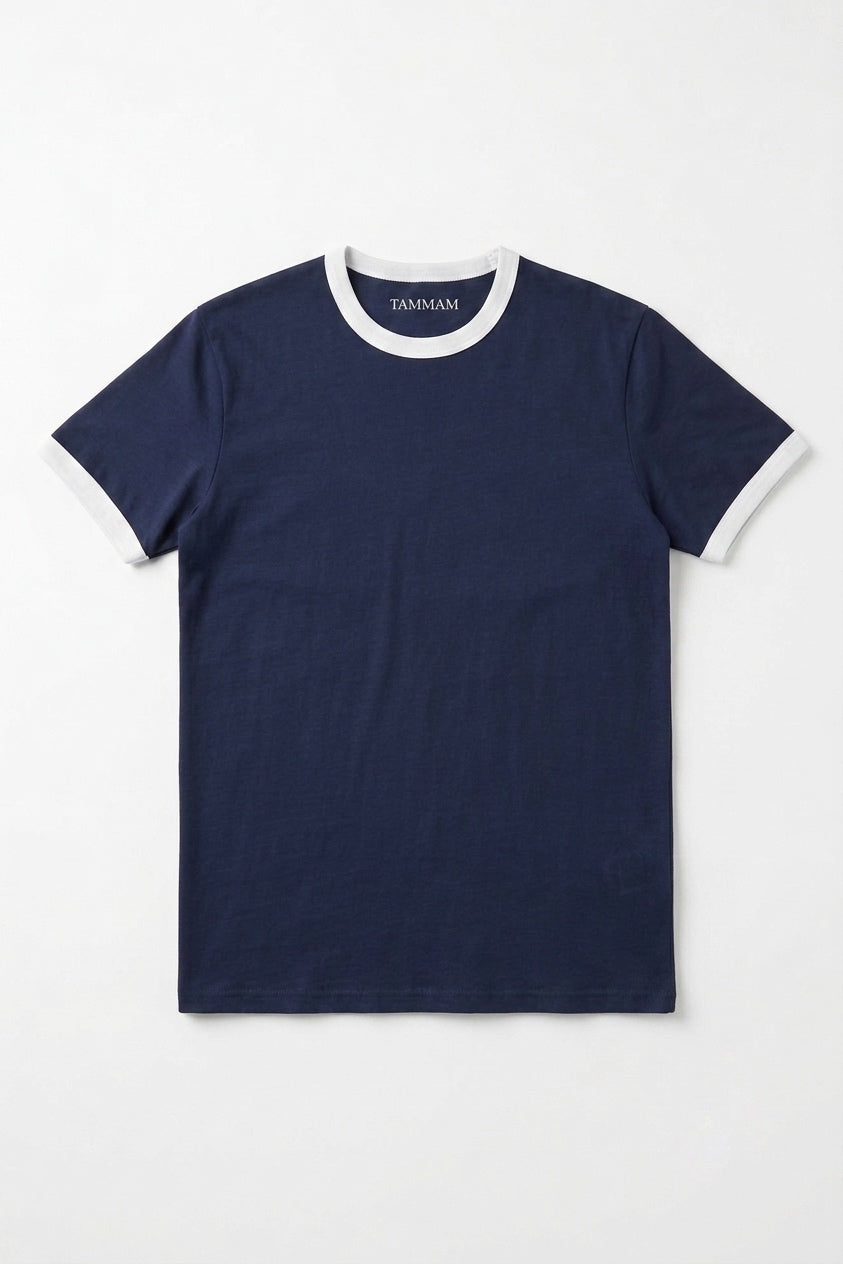 PREMIUM RINGER NAVY T-SHIRT