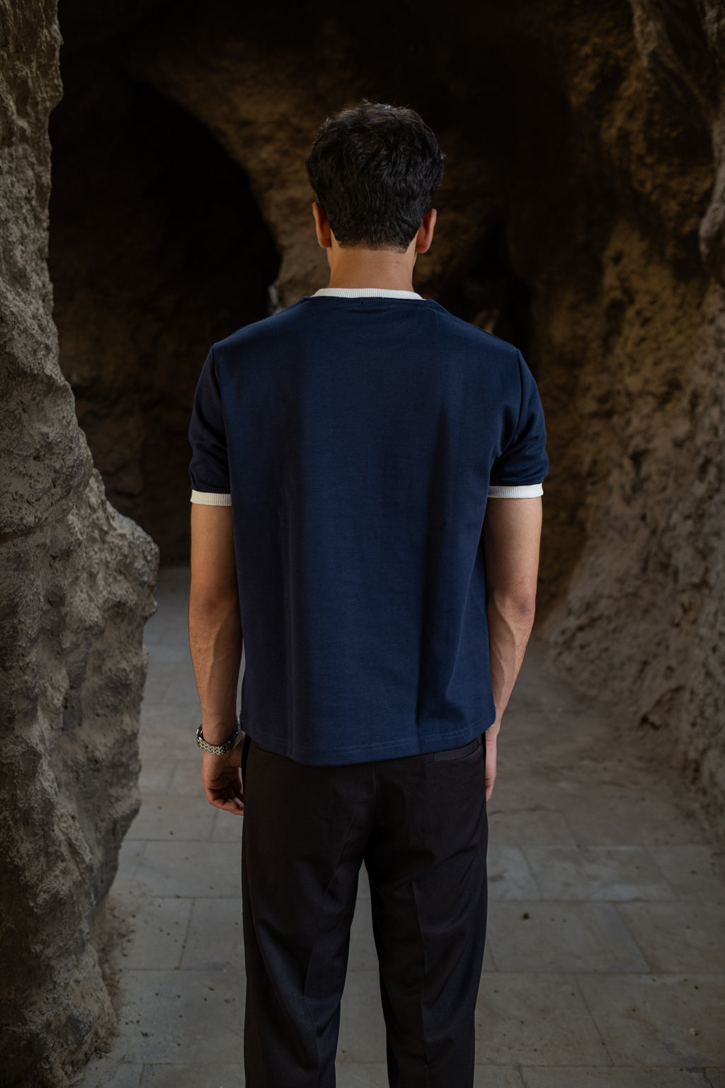 PREMIUM RINGER NAVY T-SHIRT