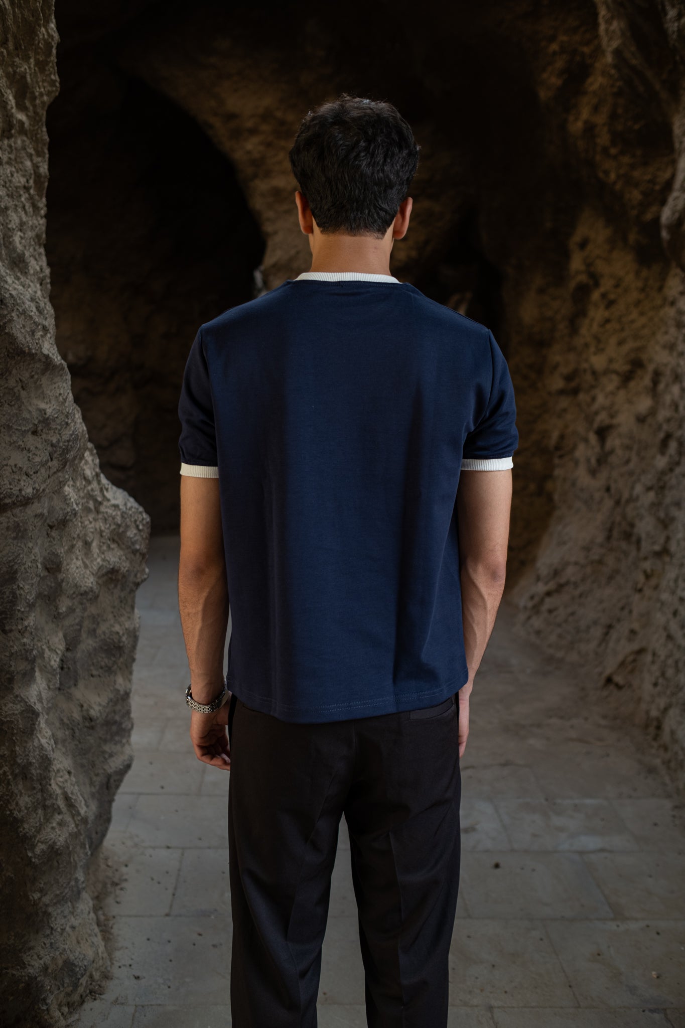 PREMIUM RINGER NAVY T-SHIRT